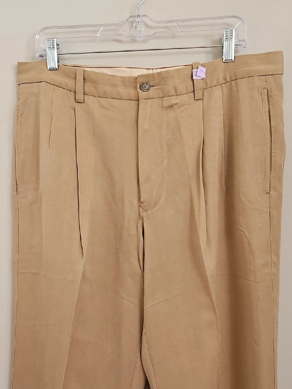 Tommy Bahama Men’s Silk & Bamboo Pleated Trousers 34x30 Tan Khaki